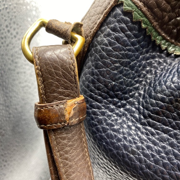 Dooney & Bourke navy w green & brown trim VTG TETON shoulder bag#597 - Picture 10 of 12